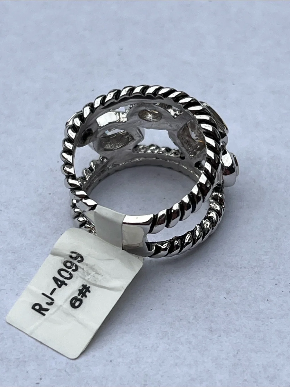 Cable Band Silver and Gold Two-Tone CZ Statement Ring size 6
